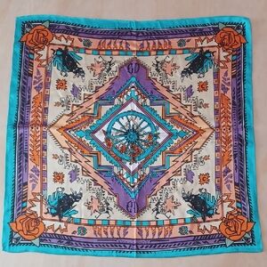 Krystalyn Jade Silk Bandana Grateful Dead Southwest Wagon Wheel Scarf 21×21